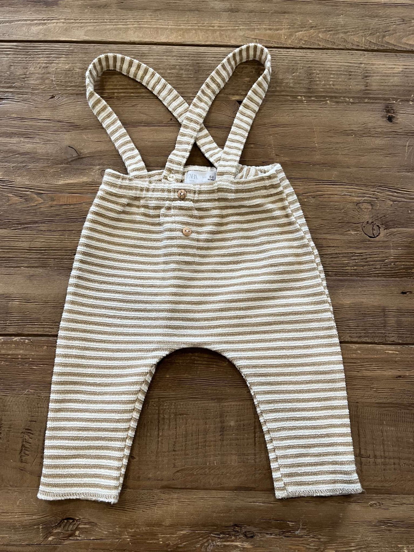 Zara stripe suspender pants, 6-9M, EUC, Kids 9 Month (6-9M)