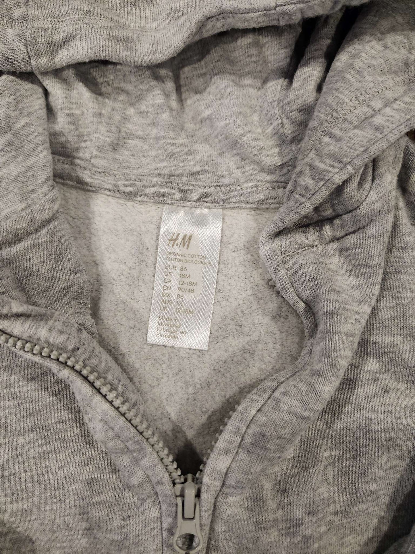 H&M grey zip hoodie, 12-18M, VGUC, Kids 18 Month (12-18M)