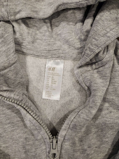 H&M grey zip hoodie, 12-18M, VGUC, Kids 18 Month (12-18M)