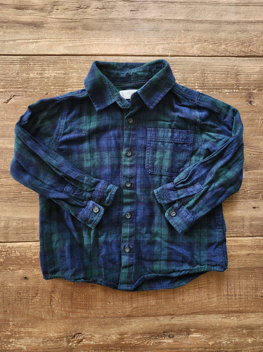 Mango green tartan button up shirt, 3-4T, Kids 3T