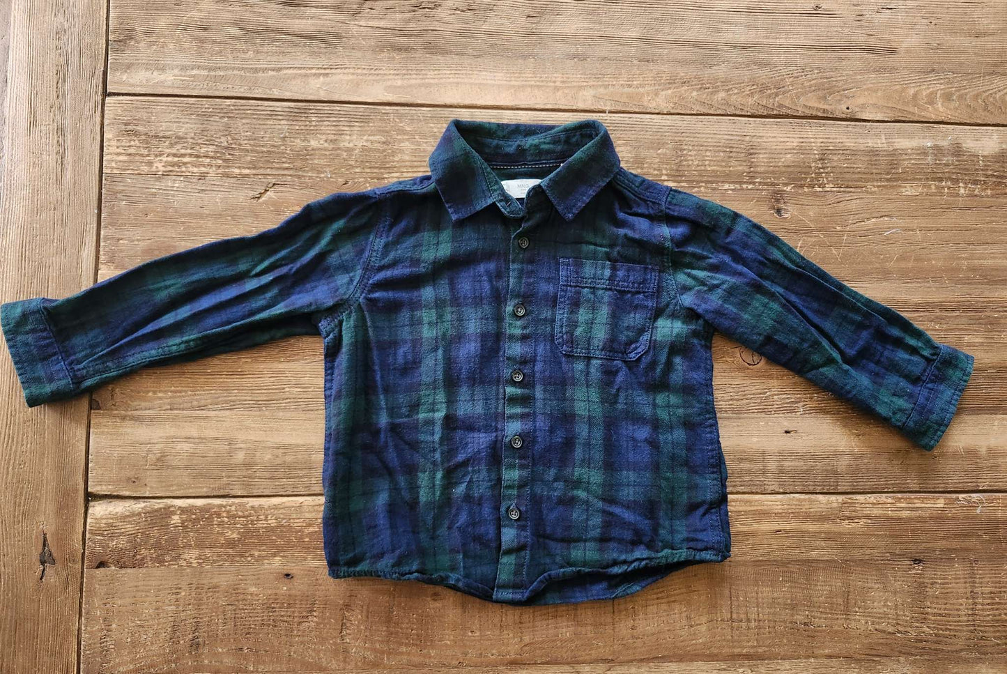 Mango green tartan button up shirt, 3-4T, Kids 3T