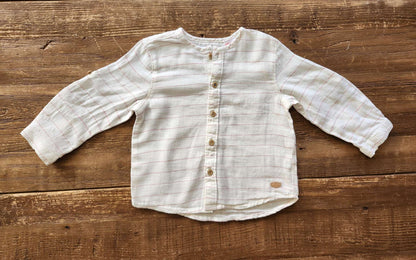 Zara baby strip button up shirt, 9-12M, like new, Kids 12 Month (9-12M)