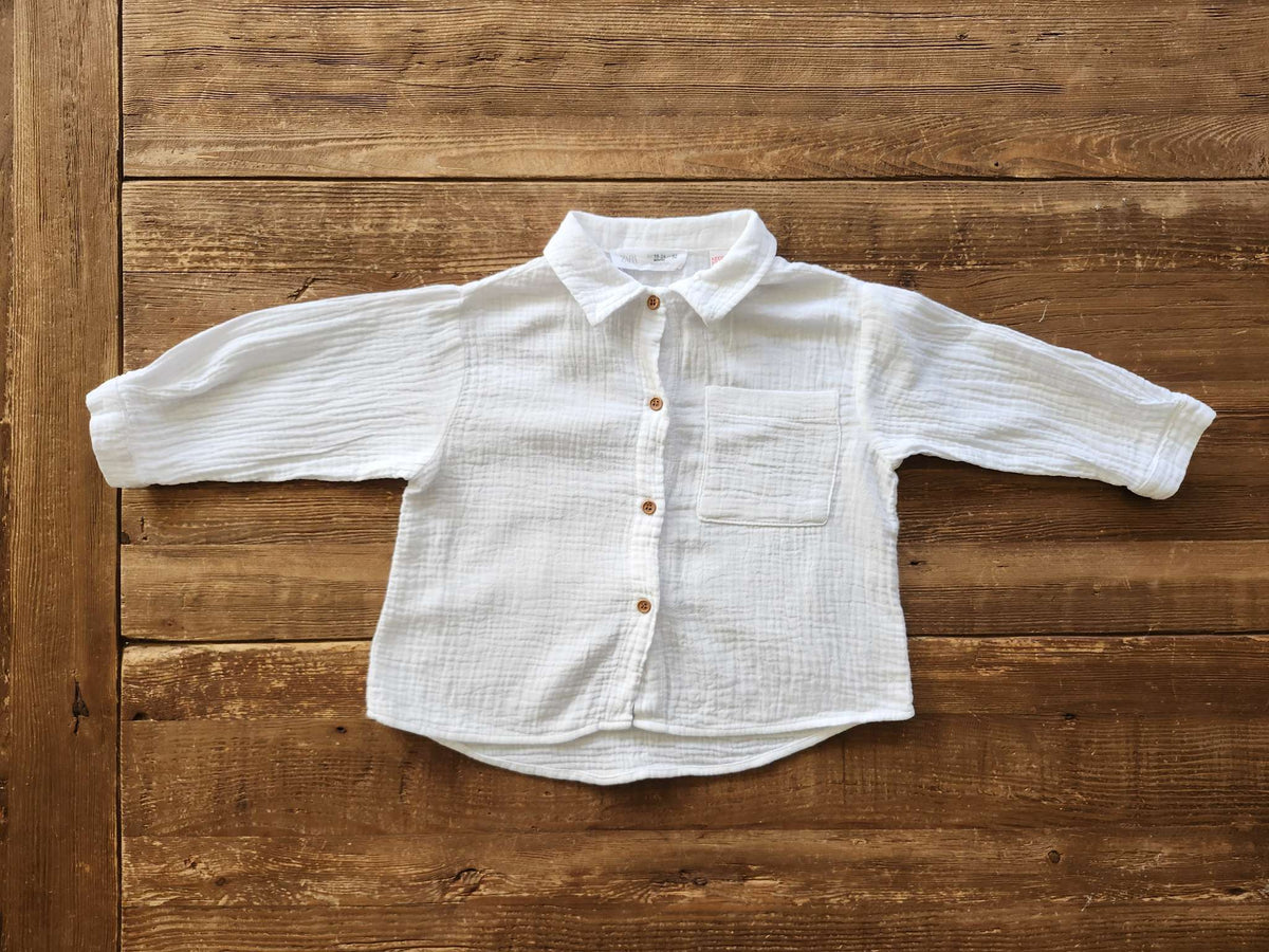 Zara white muslin button up shirt, 18-24M, Kids 24 Month (18-24M)