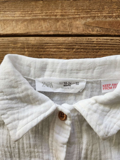 Zara white muslin button up shirt, 18-24M, Kids 24 Month (18-24M)