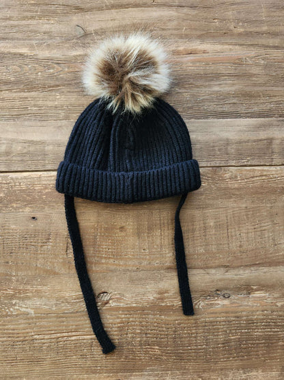 Zara baby pom pom toque, black, like new