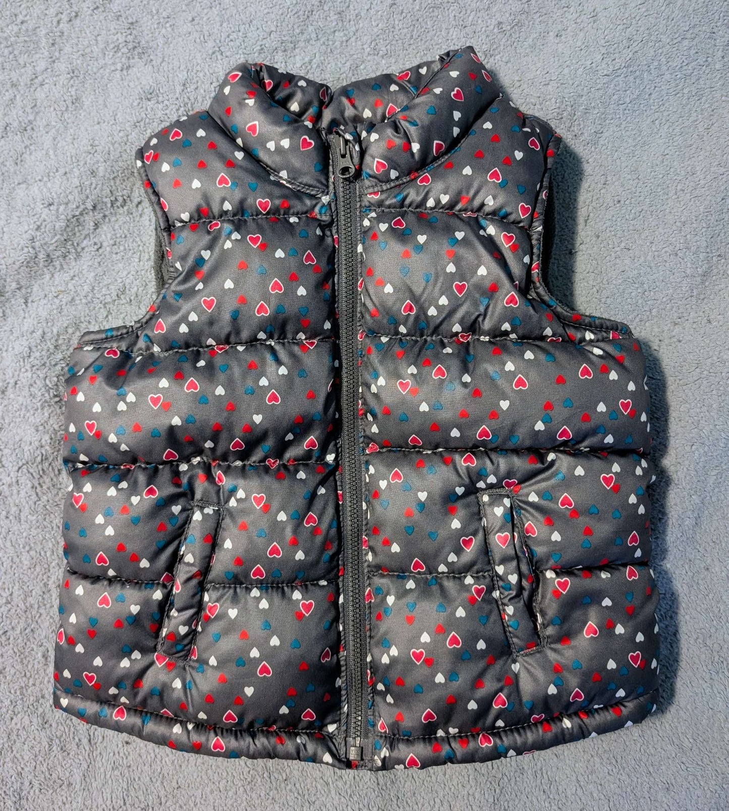 Girls 3T Fleece-Lined Frost-Free Heart Puffer Vest - Grey, Kids 3T