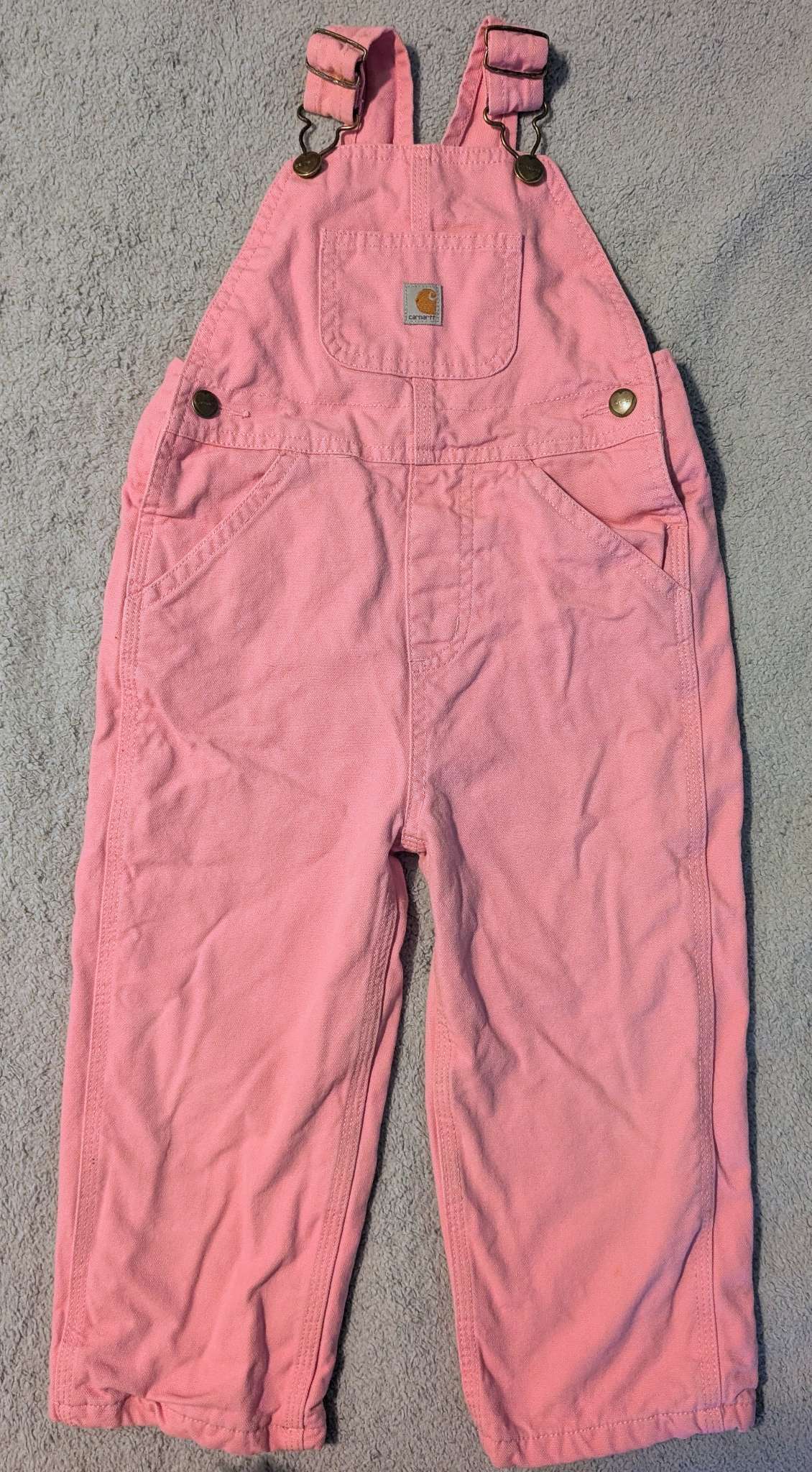 Carhartt Toddler Girls Size 3T Pink Duck Canvas Bib Overalls, Kids 3T