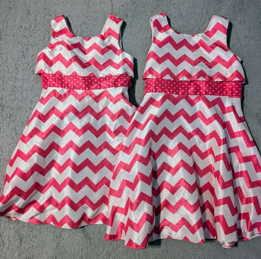Matching Girls (4T & 6T) Dresses Pink Chevron Lined - 2 pcs, Kids 4/4T