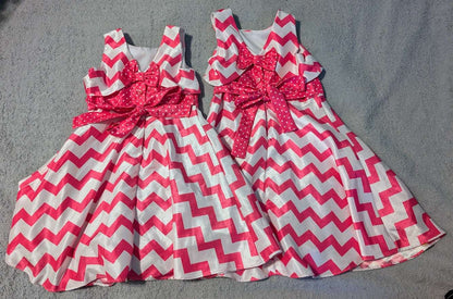Matching Girls (4T & 6T) Dresses Pink Chevron Lined - 2 pcs, Kids 4/4T