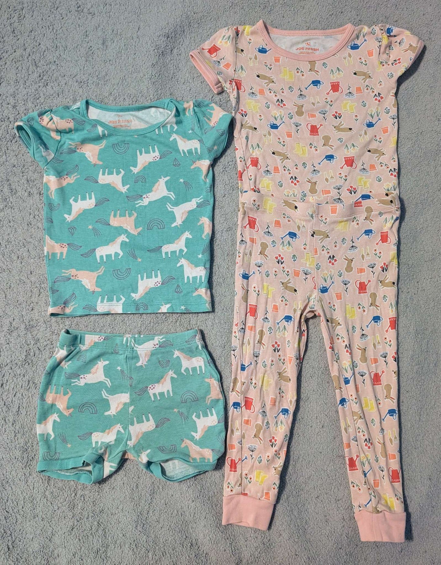 Pajama Set 3T - 4pc Bundle (Unicorns & Gardening), Kids 3T