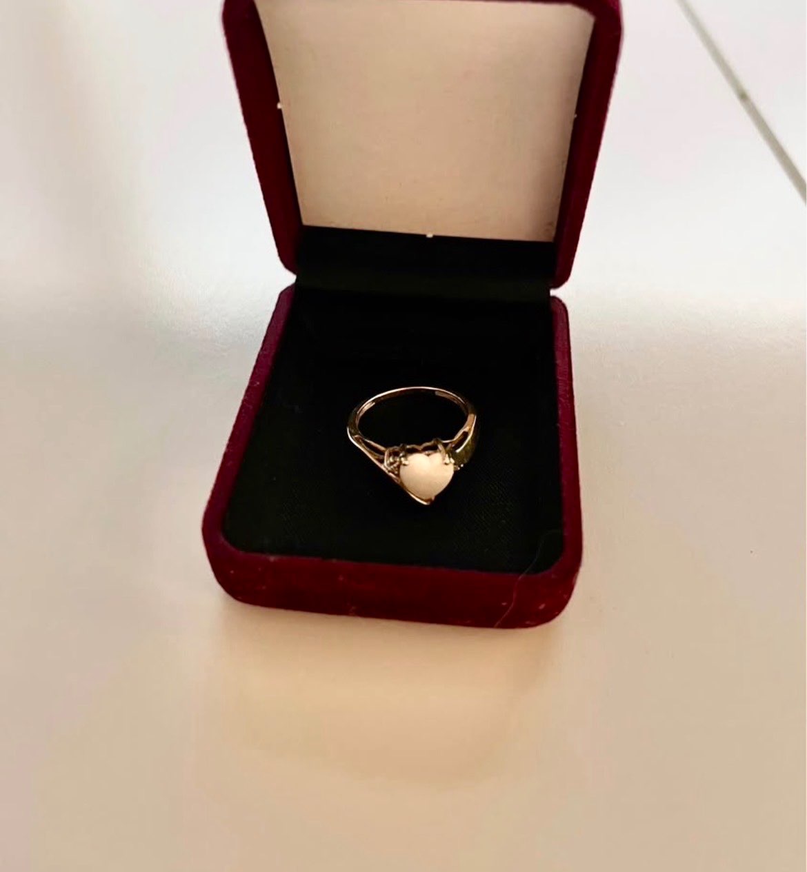 Heart shaped gold plated opal ring size 6