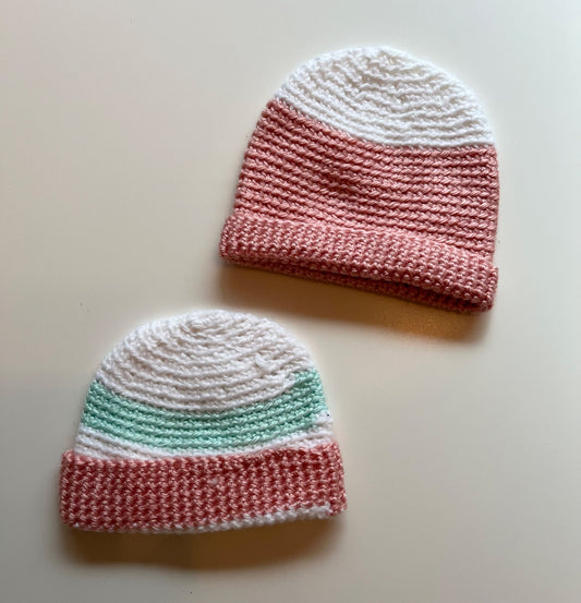 Hand knitted newborn hats
