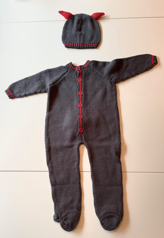 Hand Knitted Baby Devil Sleeper and Hat, Kids 18 Month (12-18M)