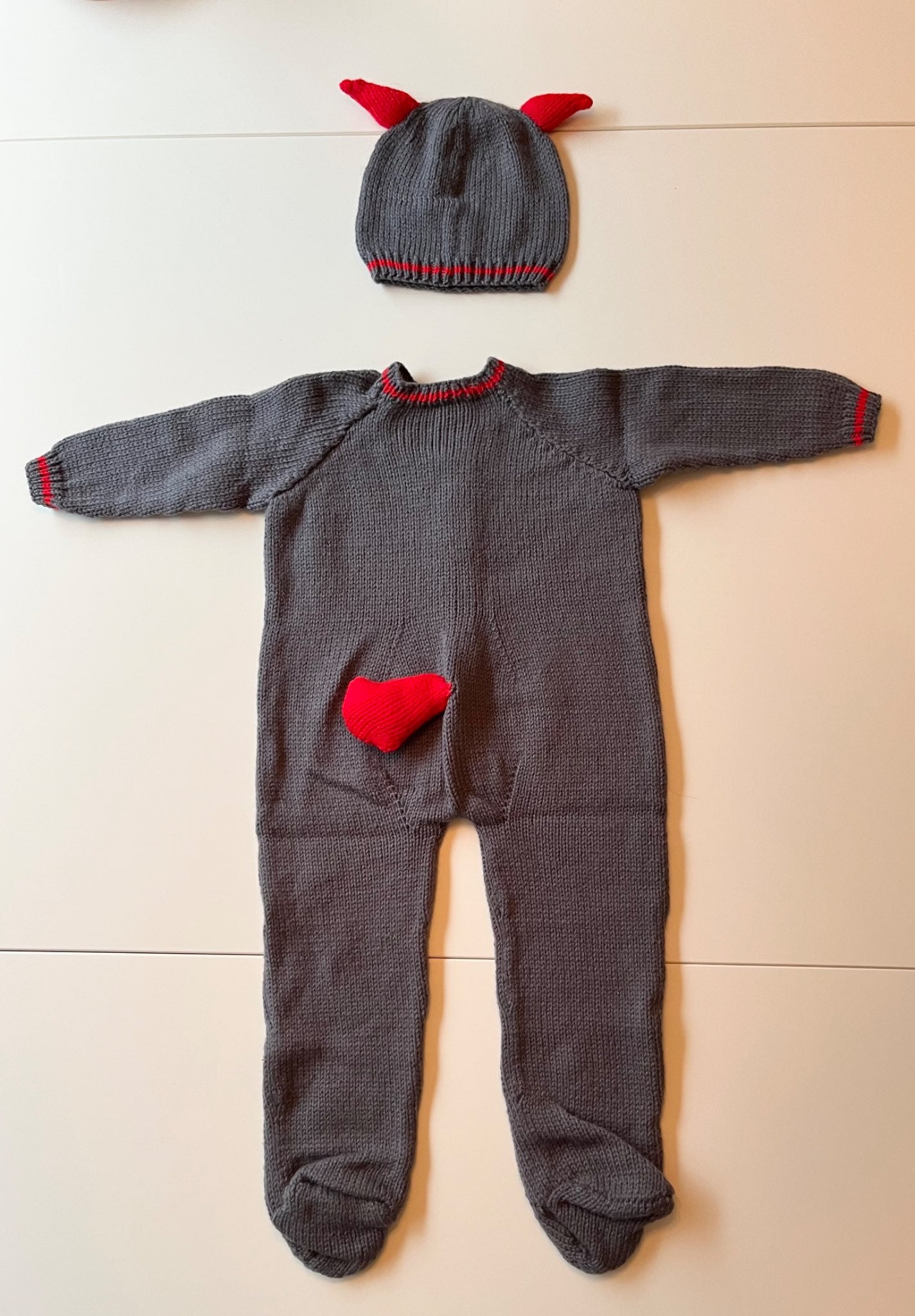Hand Knitted Baby Devil Sleeper and Hat, Kids 18 Month (12-18M)