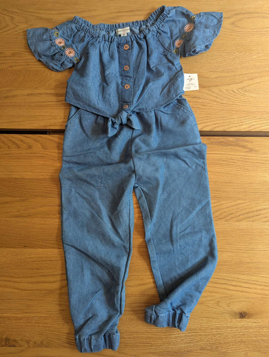 Floral Blue One Piece Set, Kids 4/4T