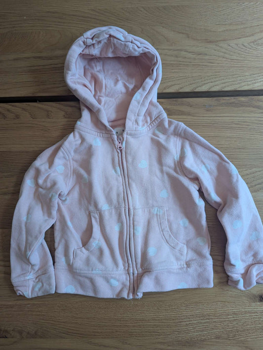 Heart Print Pink Zip Up, Kids 24 Month (18-24M)