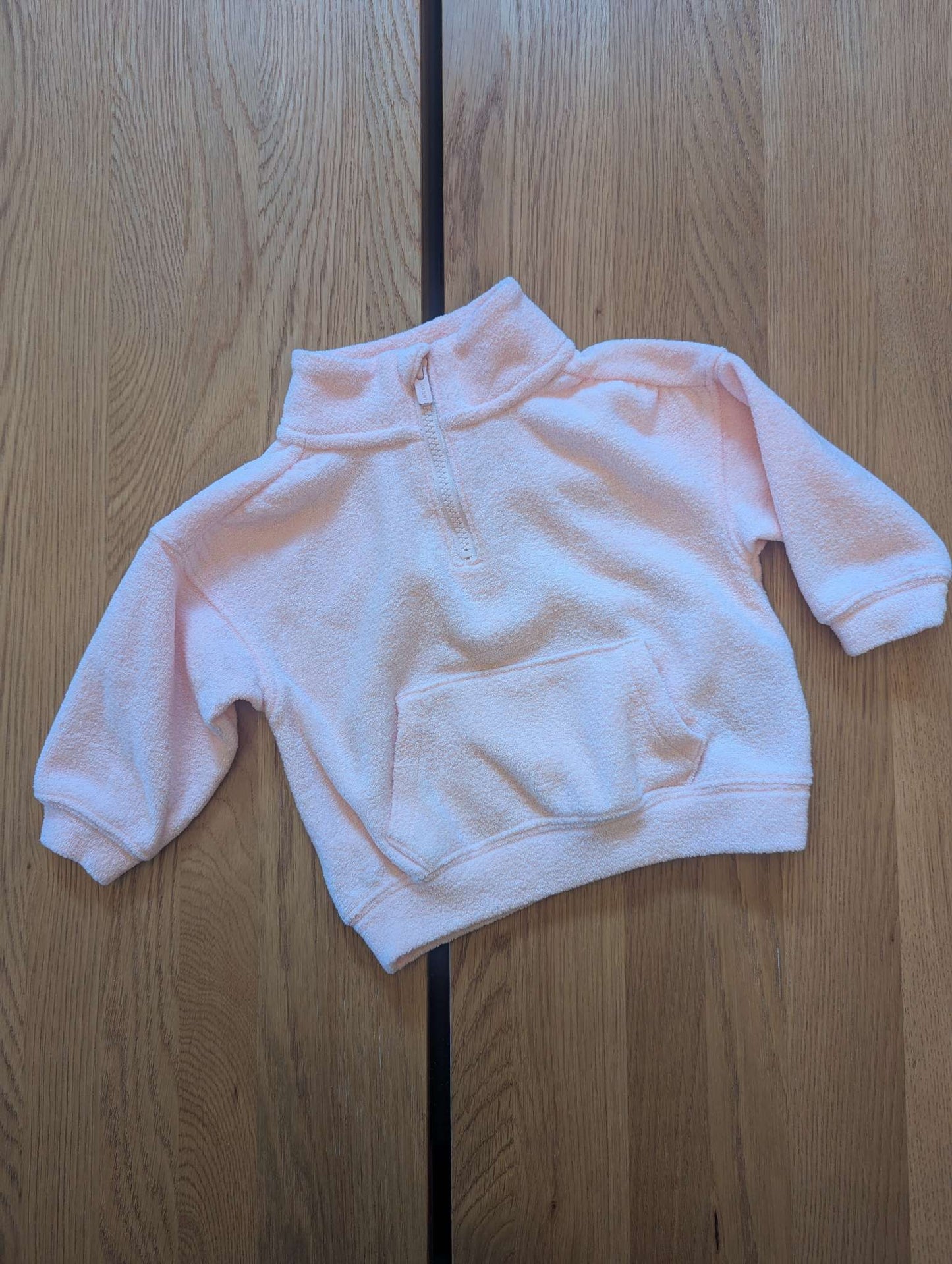 Pink Terry Quarter Zip, Kids 18 Month (12-18M)