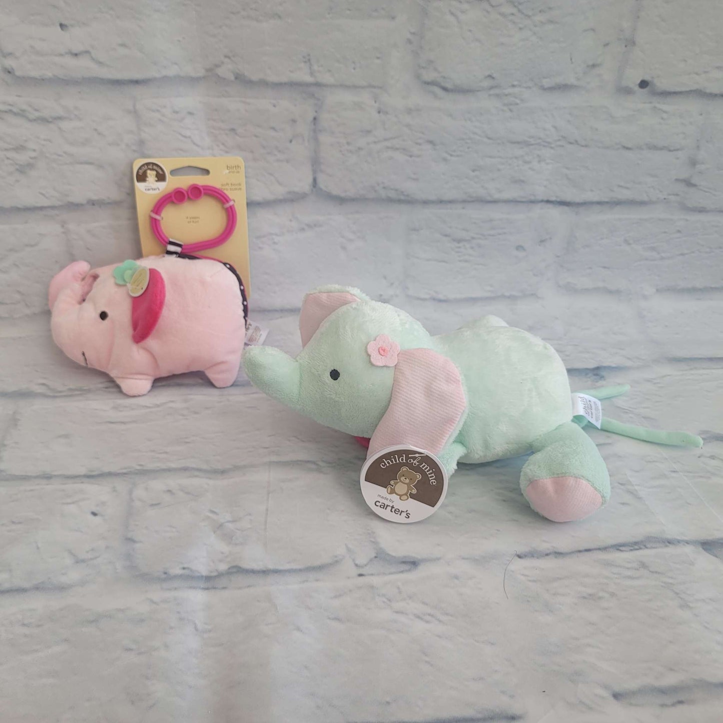 Carter's Soft Toy Bundle, Elephant Musical Pull Toy and Elephant Soft Crinkle Hanging Book, 0+, NEW
