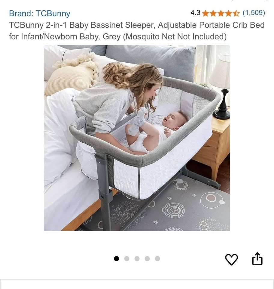 TCBunny 2-in-1 Baby Bassinet Sleeper, Adjustable Portable Crib Bed, VGUC, MRSP $199.99