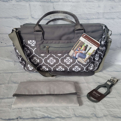 JJ Cole Parker Diaper Bag, Gray Floret, NEW
