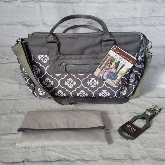 JJ Cole Parker Diaper Bag, Gray Floret, NEW