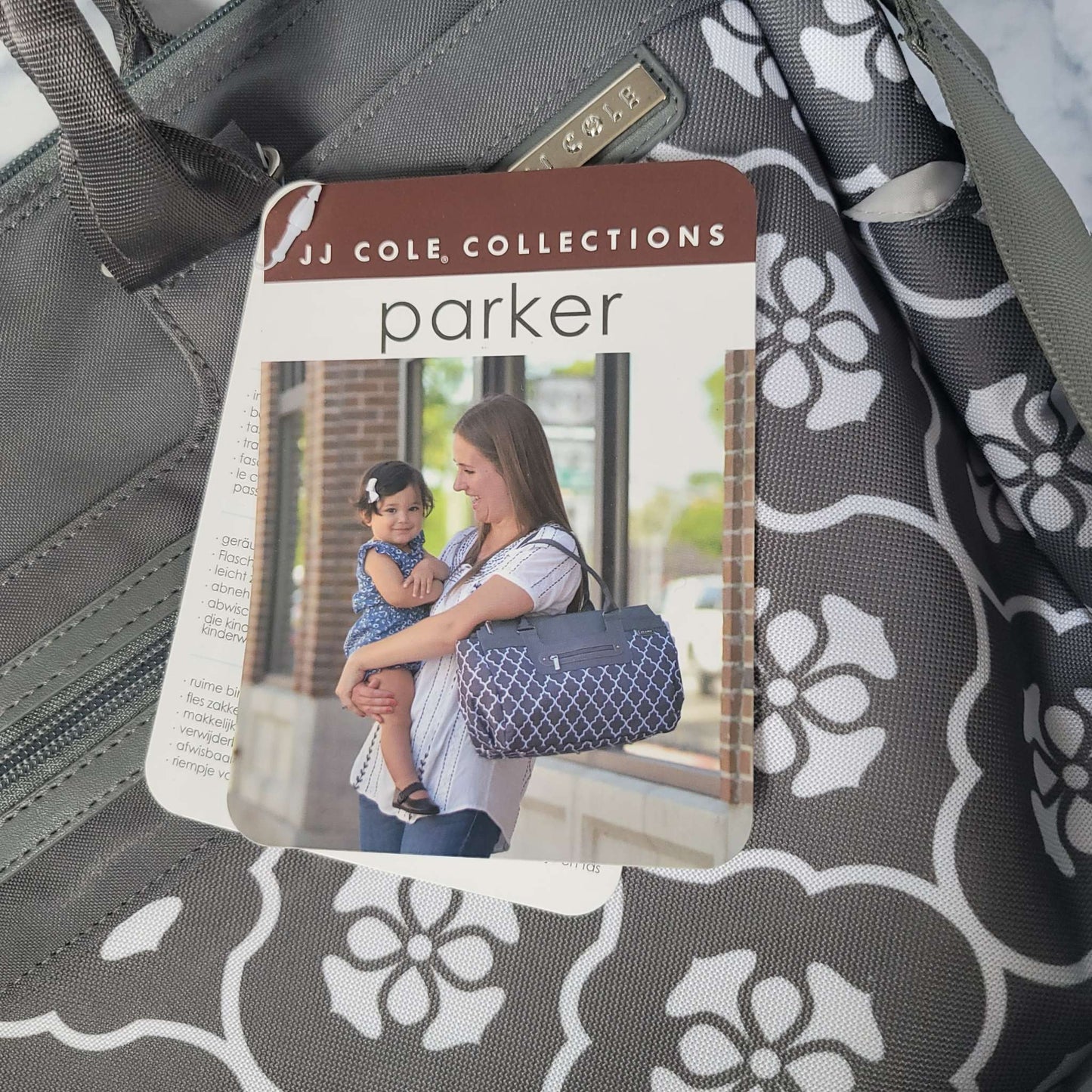 JJ Cole Parker Diaper Bag, Gray Floret, NEW