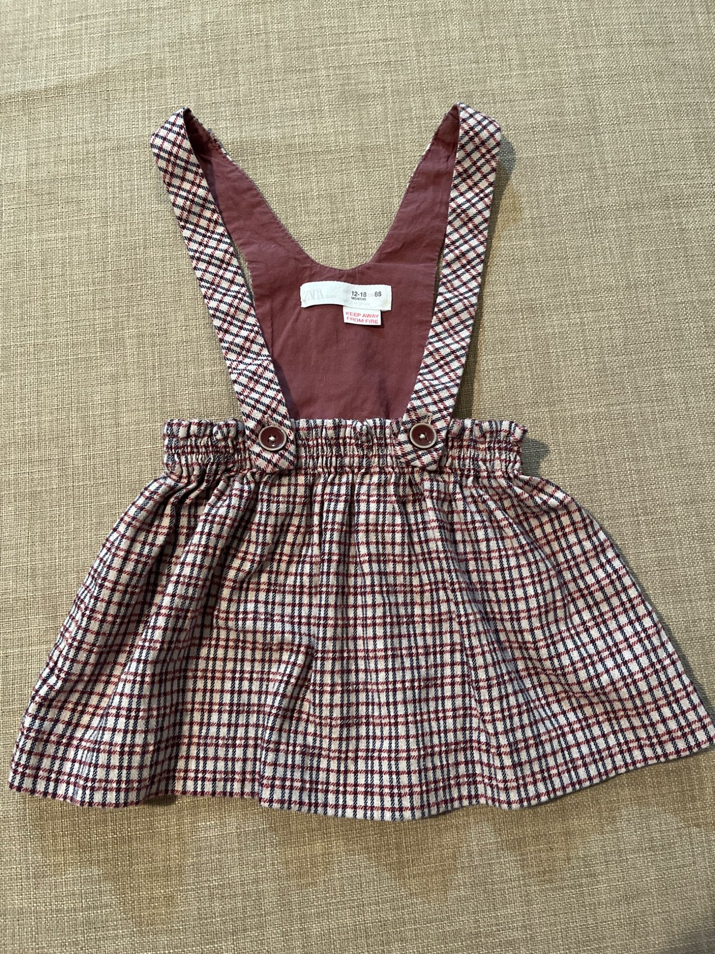Zara plaid skirt overall, Kids 18 Month (12-18M)