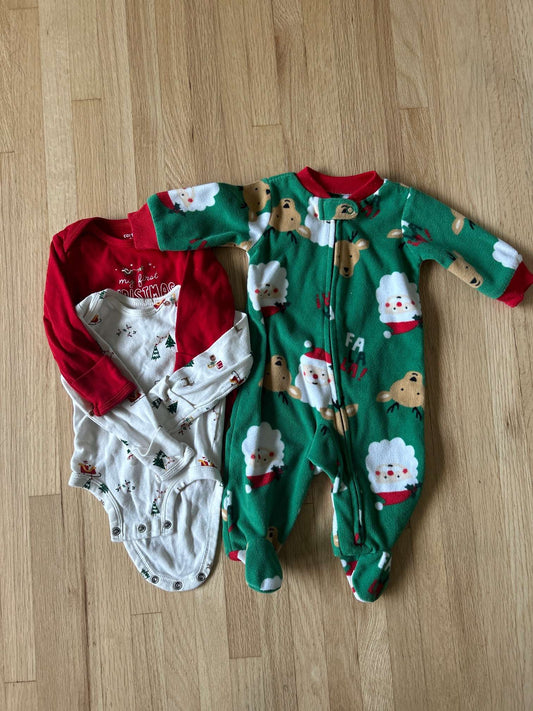 Christmas Long sleeved Onesies and Sleeper 3 Pack, Carter's 3M, Kids 3 Month (0-3M)