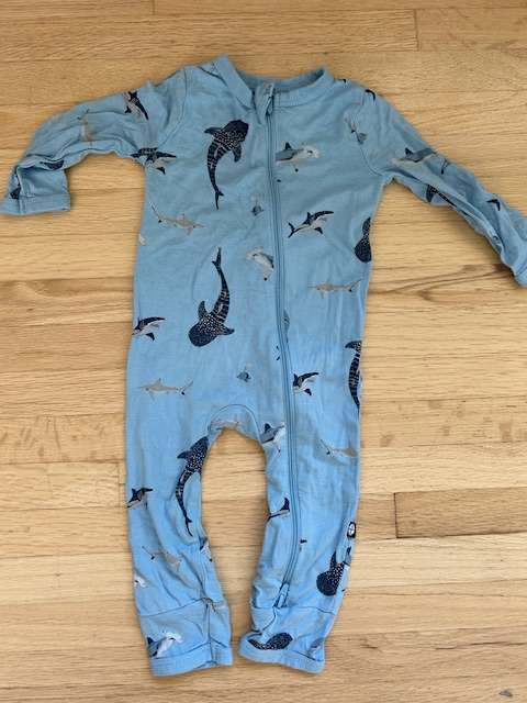 Kyte Romper, Blue Shark, 3-6m, Kids 6 Month (3-6M)