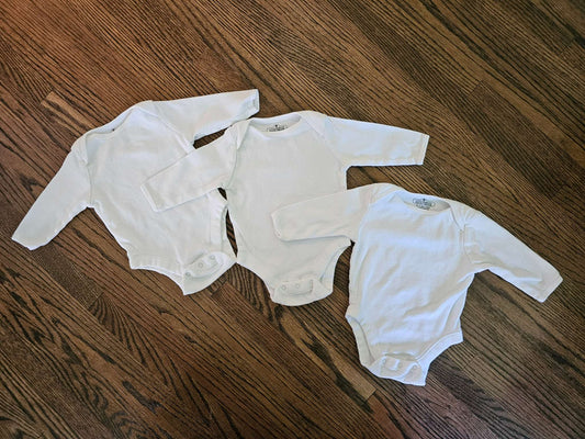 Three White 0-3 Month Long Sleeve Onesies, Kids 3 Month (0-3M)