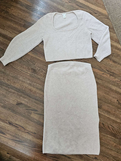 Blush Pink Maternity Knit Sweater and Skirt Set, Maternity L (12-14)