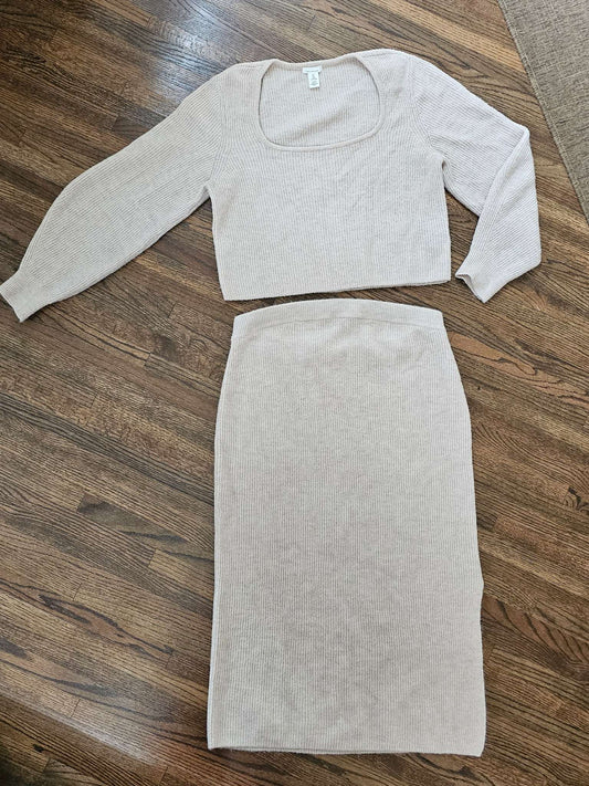 Blush Pink Maternity Knit Sweater and Skirt Set, Maternity L (12-14)