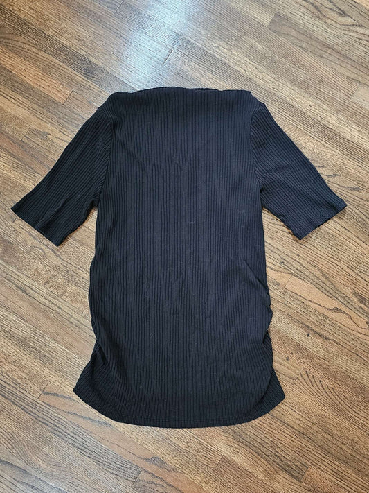 Black Ribbed Boatneck Maternity Shirt, Maternity L (12-14)