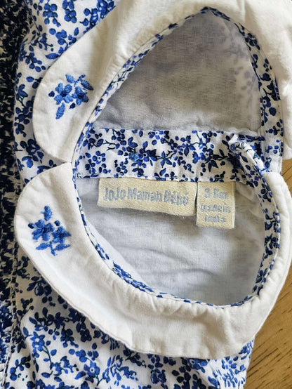 JojoMamanBebe 🇬🇧 (UK Brand) - White and blue floral dress with bloomers. Retail >$60, Kids 6 Month (3-6M)