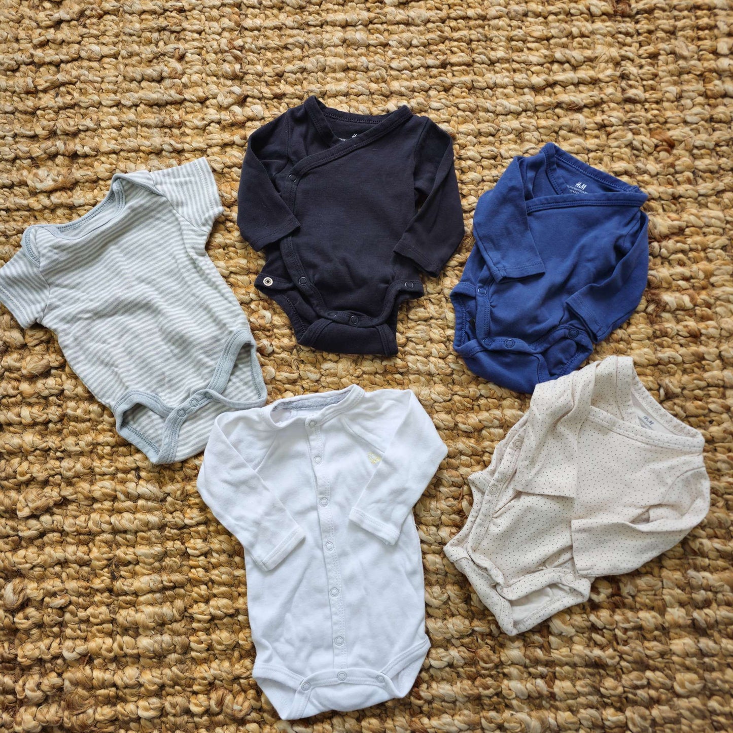 5 Piece NB Romper Bundle - Blue/Black/Beige/Grey/White, Kids Newborn