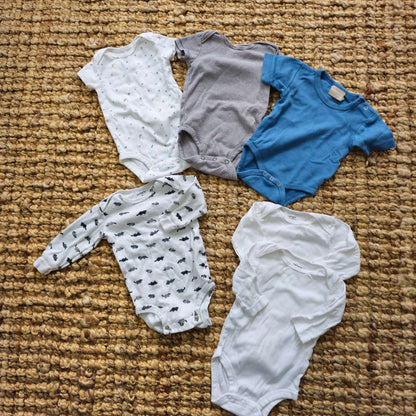 3M Romper Bundle - Blue/Grey/White, Kids 3 Month (0-3M)