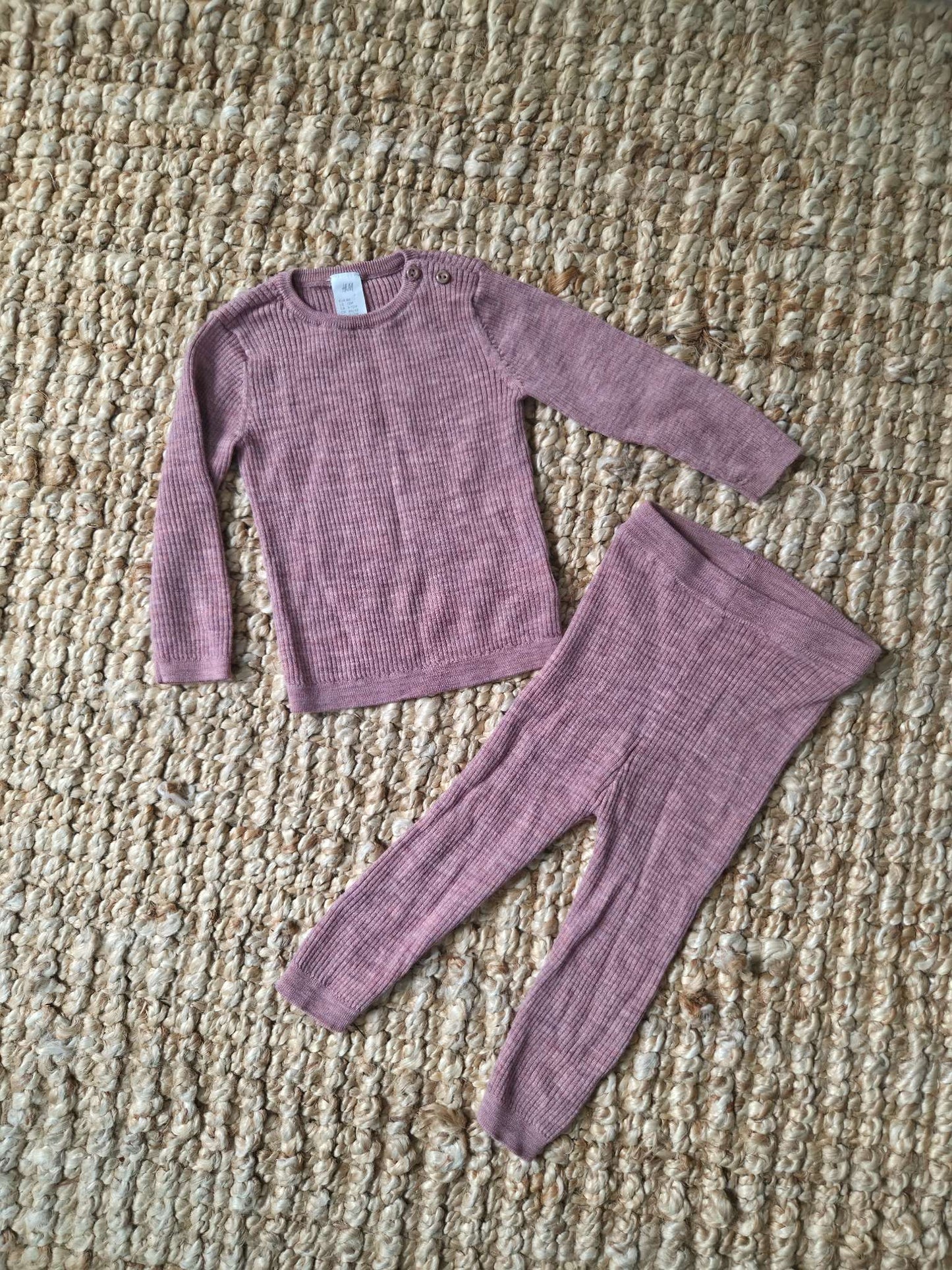 100% Merino Wool Pink Thermal Set (Retail $65), Kids 12 Month (9-12M)