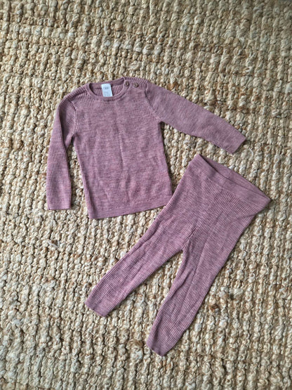 100% Merino Wool Pink Thermal Set (Retail $65), Kids 12 Month (9-12M)