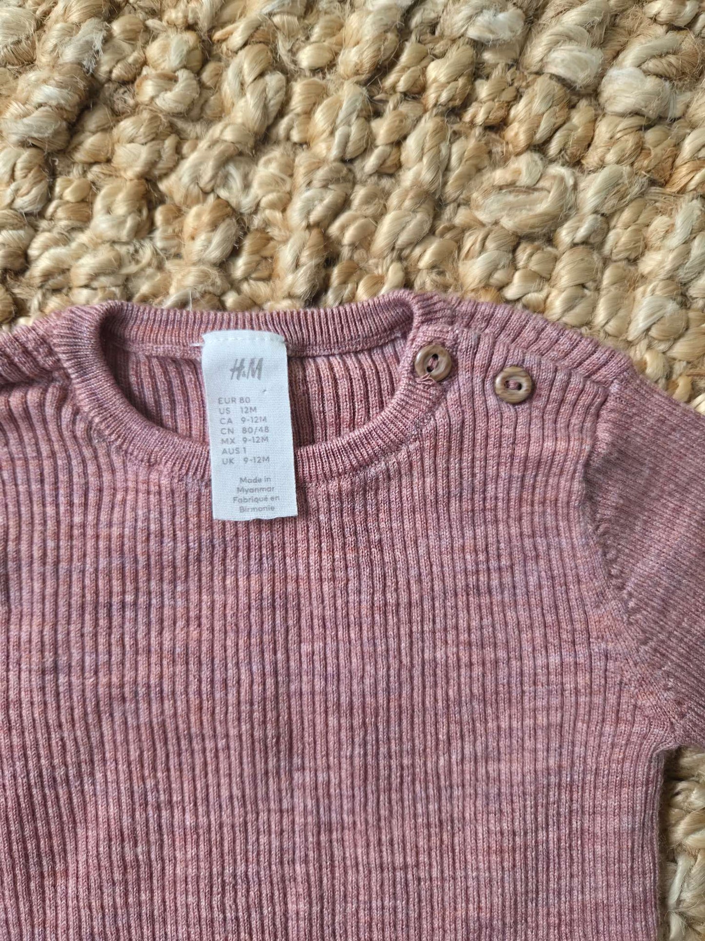 100% Merino Wool Pink Thermal Set (Retail $65), Kids 12 Month (9-12M)