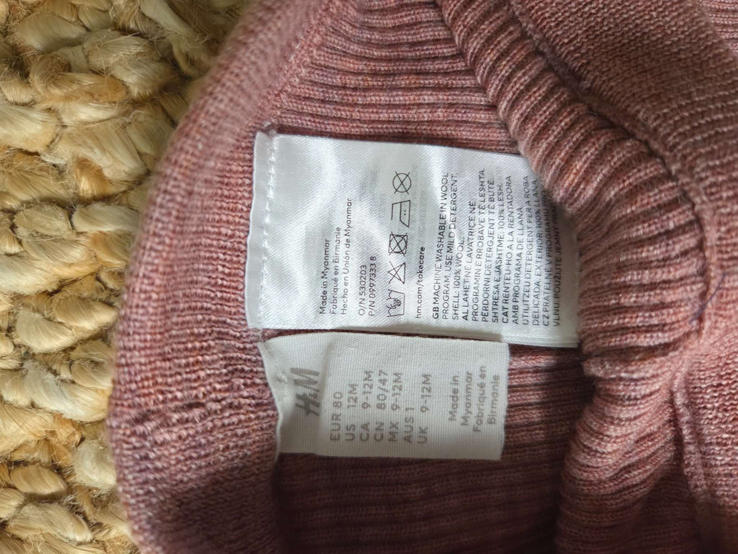 100% Merino Wool Pink Thermal Set (Retail $65), Kids 12 Month (9-12M)