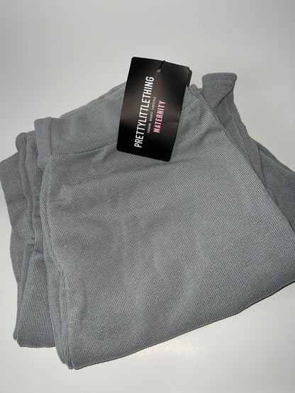 PrettyLittleThing Ribbed Wide Legged Maternity Pants - Grey. Retails for $50, Maternity M (8-10)