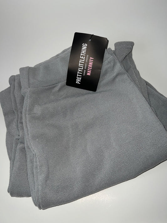 PrettyLittleThing Ribbed Wide Legged Maternity Pants - Grey. Retails for $50, Maternity M (8-10)