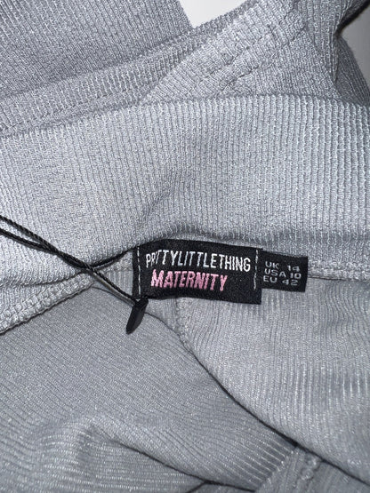 PrettyLittleThing Ribbed Wide Legged Maternity Pants - Grey. Retails for $50, Maternity M (8-10)