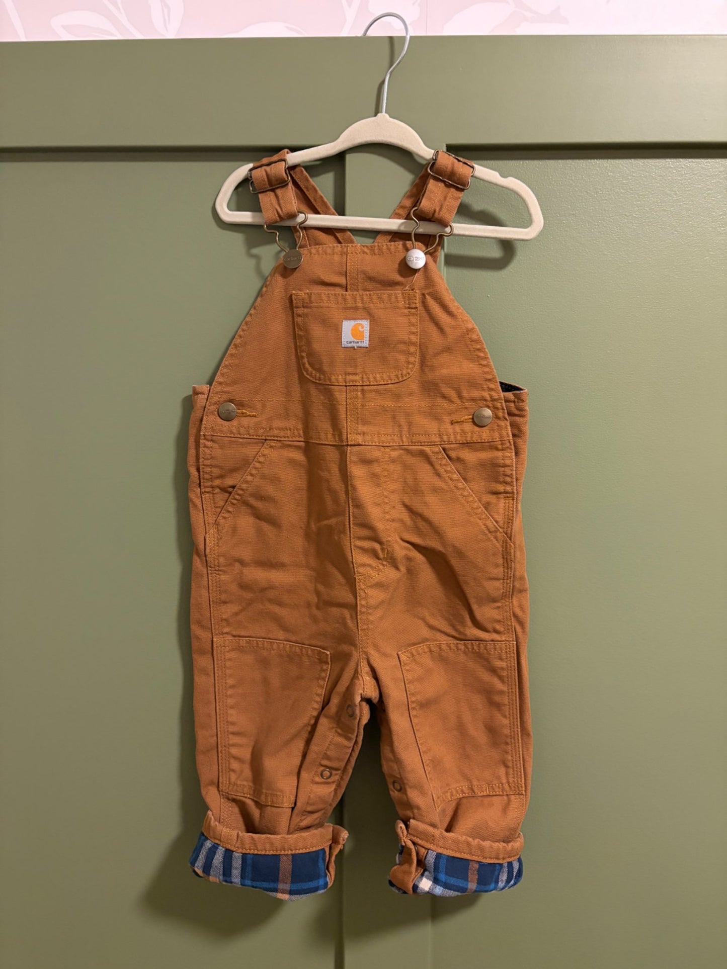 Flannel lined carhartt overalls, Kids 18 Month (12-18M)