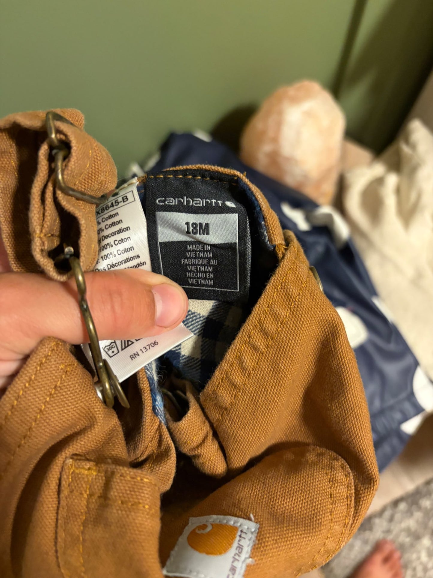 Flannel lined carhartt overalls, Kids 18 Month (12-18M)