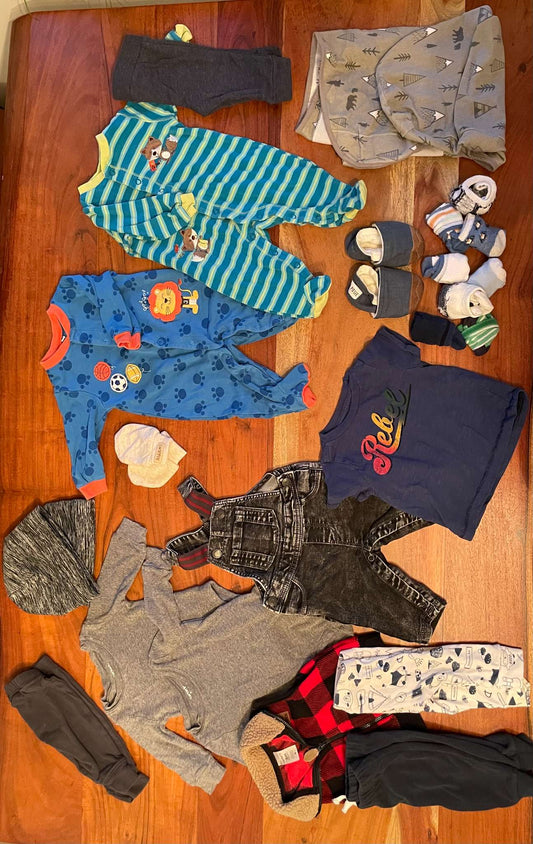 3 MONTH BOYS BUNDLE w/ Parker & Posie Slippers, Velcro Swaddle Sleep sack, and more! , Kids 6 Month (3-6M)