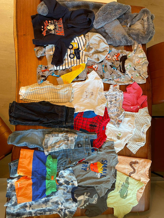 Boy 9 Month Clothing Bundle - Winter Bunting, Swimming Trunks, Sleepers, T-shirts, Sweatshirts, Pants, Onesies and more!, Kids 9 Month (6-9M)