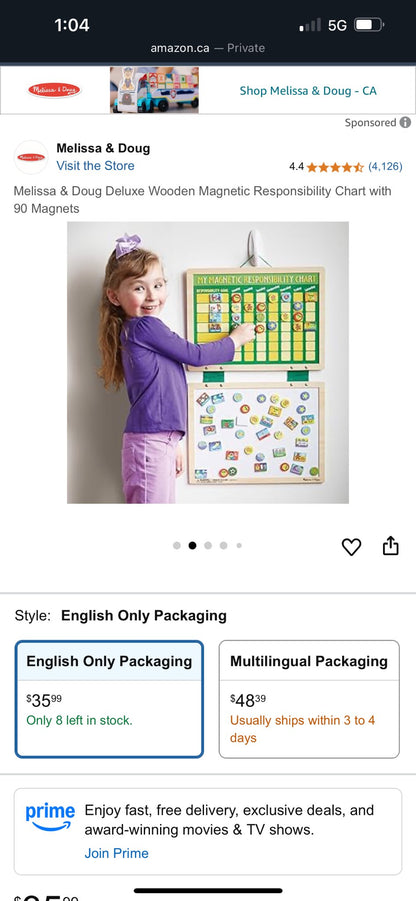 Melissa & Doug wooden magnet responsibility chart