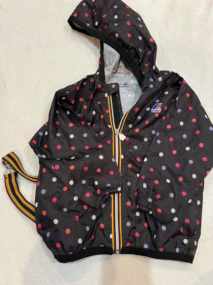3T Kway portable rain jacket- black with polka dots, Kids 3T