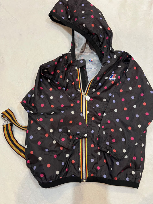 3T Kway portable rain jacket- black with polka dots, Kids 3T